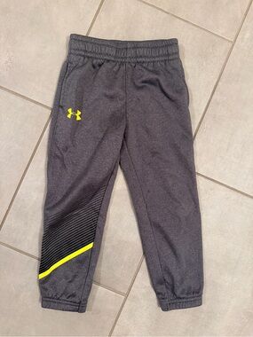 Under Armour Boys Size 4 Gray Fleece Jogger Pants Neon Yellow Athletic